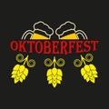 Oktoberfest icon. Beer festival sign with hops and beer mugs. Vector illustration